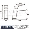 Bristan Vertico Basin Mixer without Waste Tap Dimensions